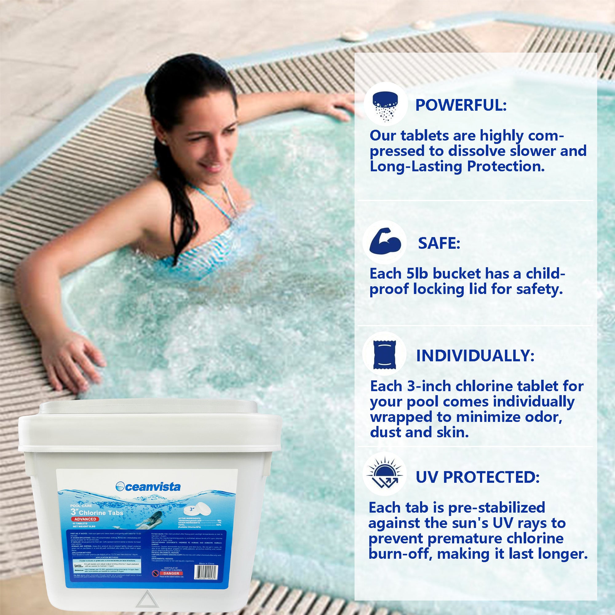 5LBS 3-IN Individually Wrapped Chlorine Tablet Sanitizer for Swimming Pool , Hot Tubs or Spa (5LBS PER PACK)